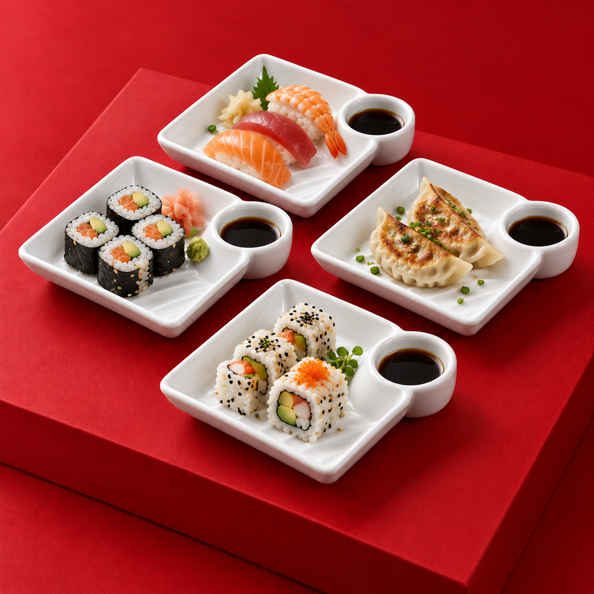 Set 4 Piatti Sushi con Portasalsa