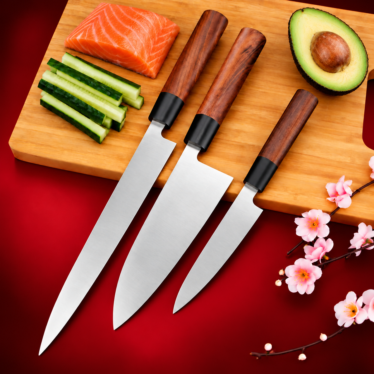 Set 3 Coltelli Giapponesi per Sushi e Sashimi