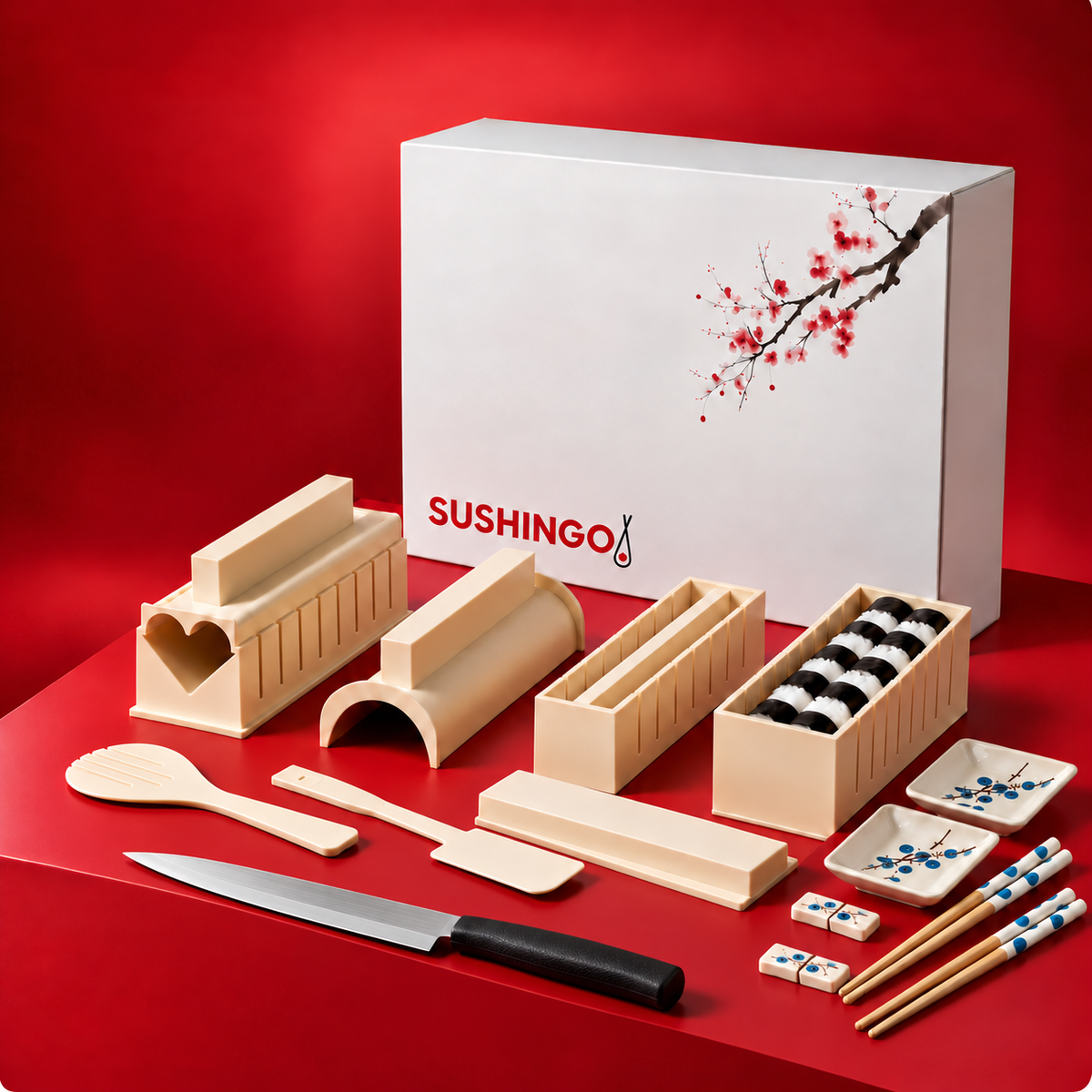 Kit per sushi completo Sushingo con stampi, coltello e accessori per servire