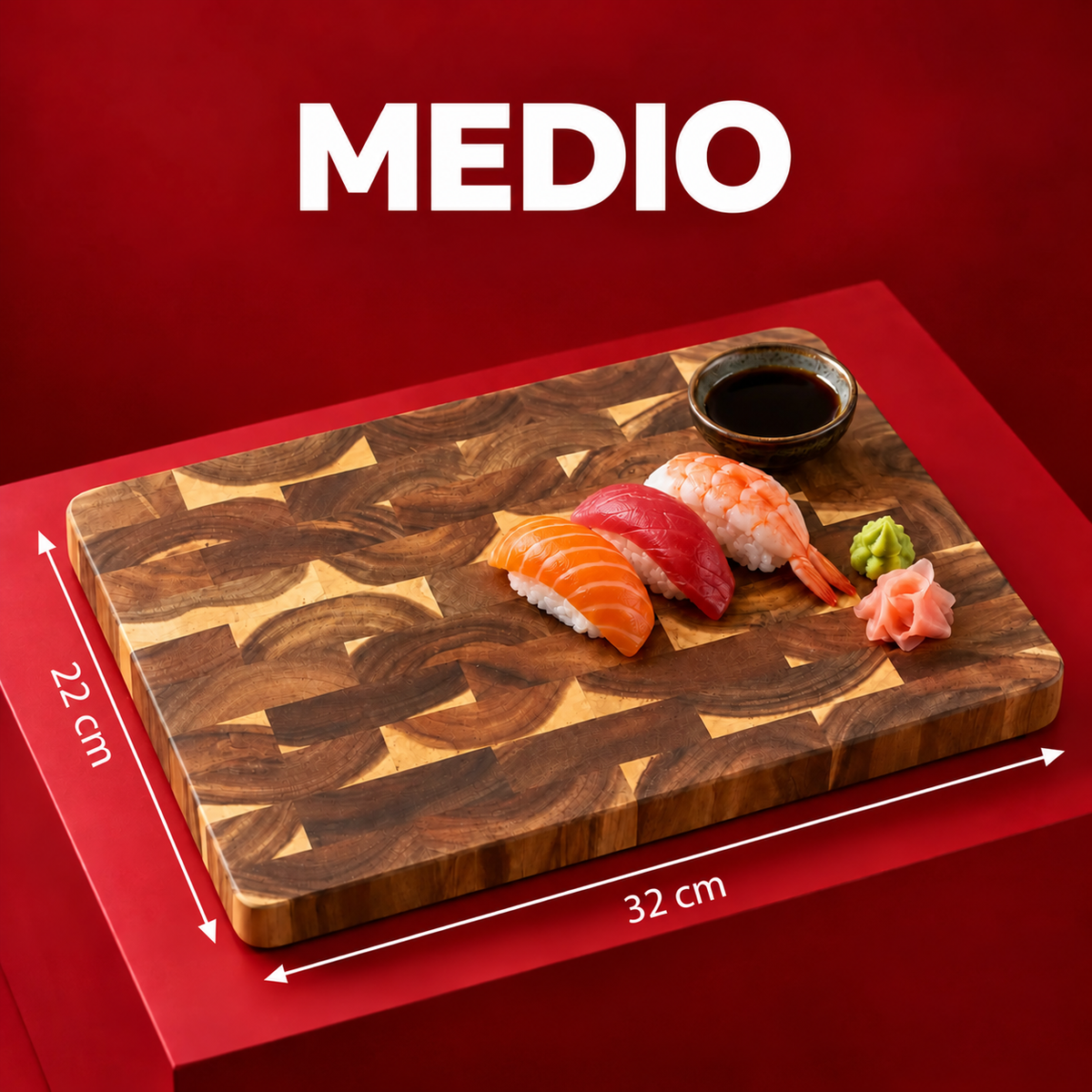 Tagliere in acacia a mosaico medio da 32 × 22 cm con sushi e sashimi