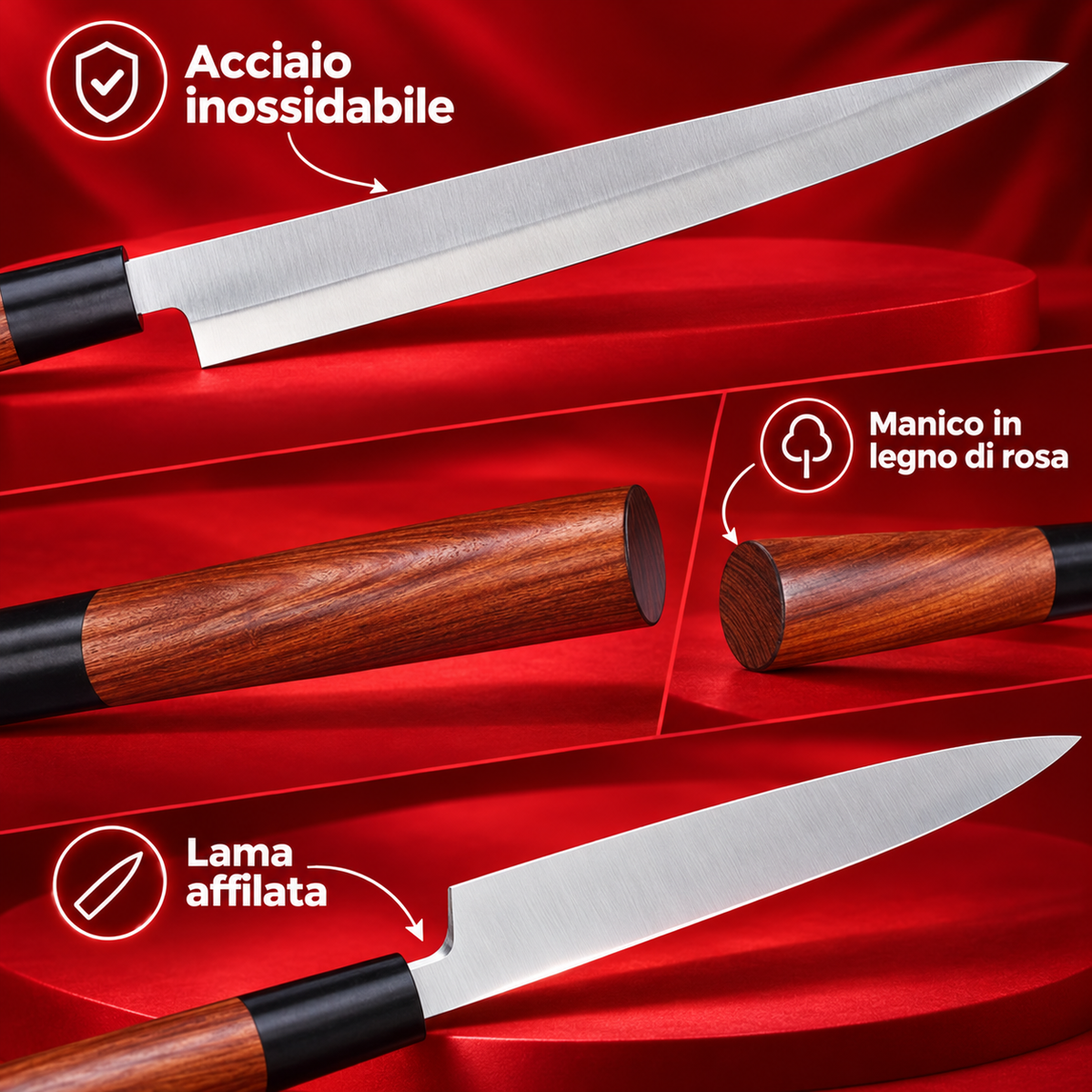 Set 3 Coltelli Giapponesi per Sushi e Sashimi