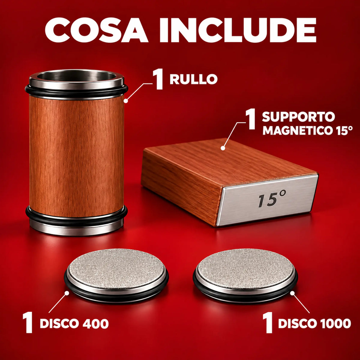 Rullo, supporto magnetico 15°, disco 400 e disco 1000
