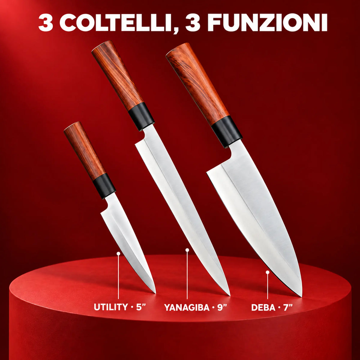 Tre coltelli giapponesi per tre funzioni