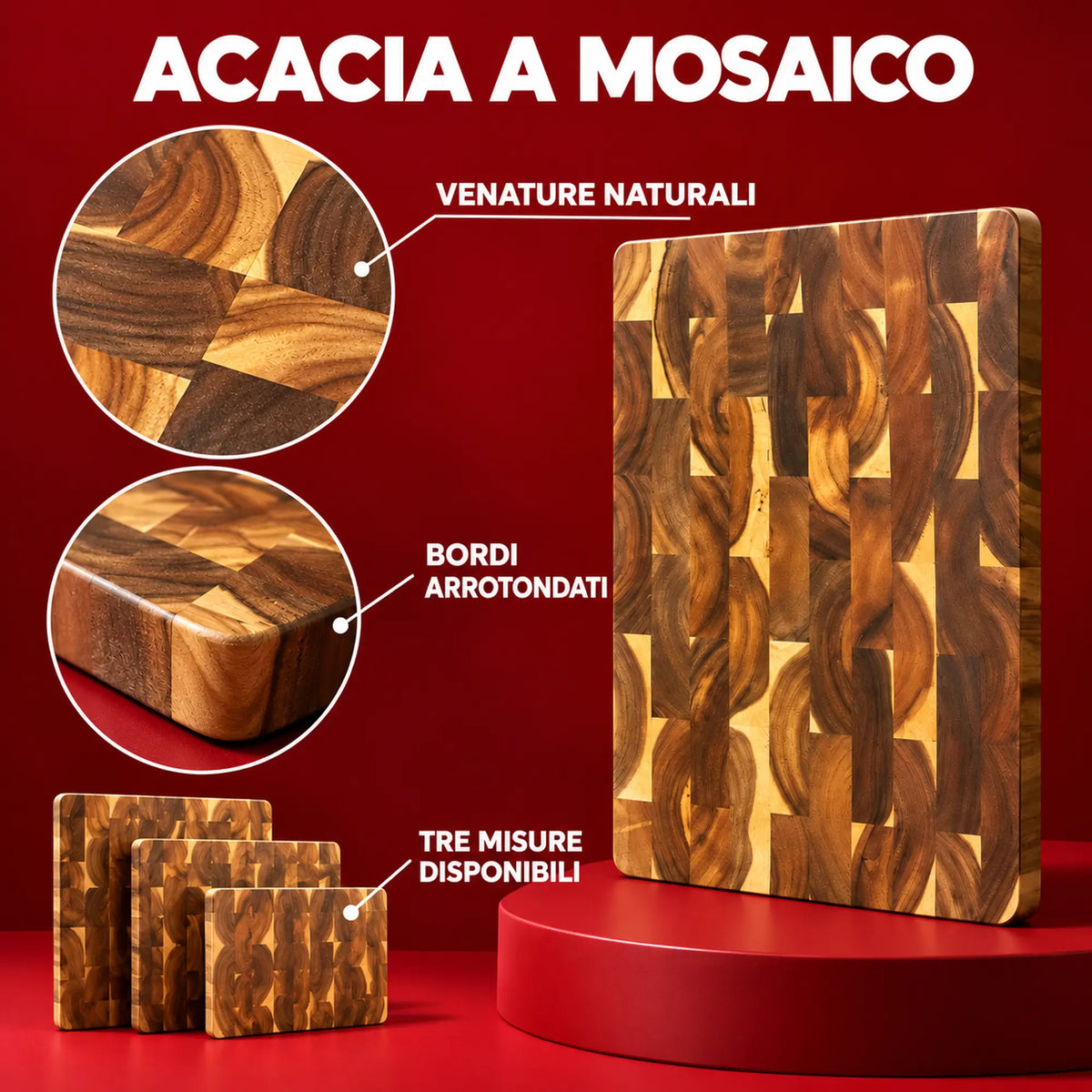 Venature naturali, bordi arrotondati e tre misure